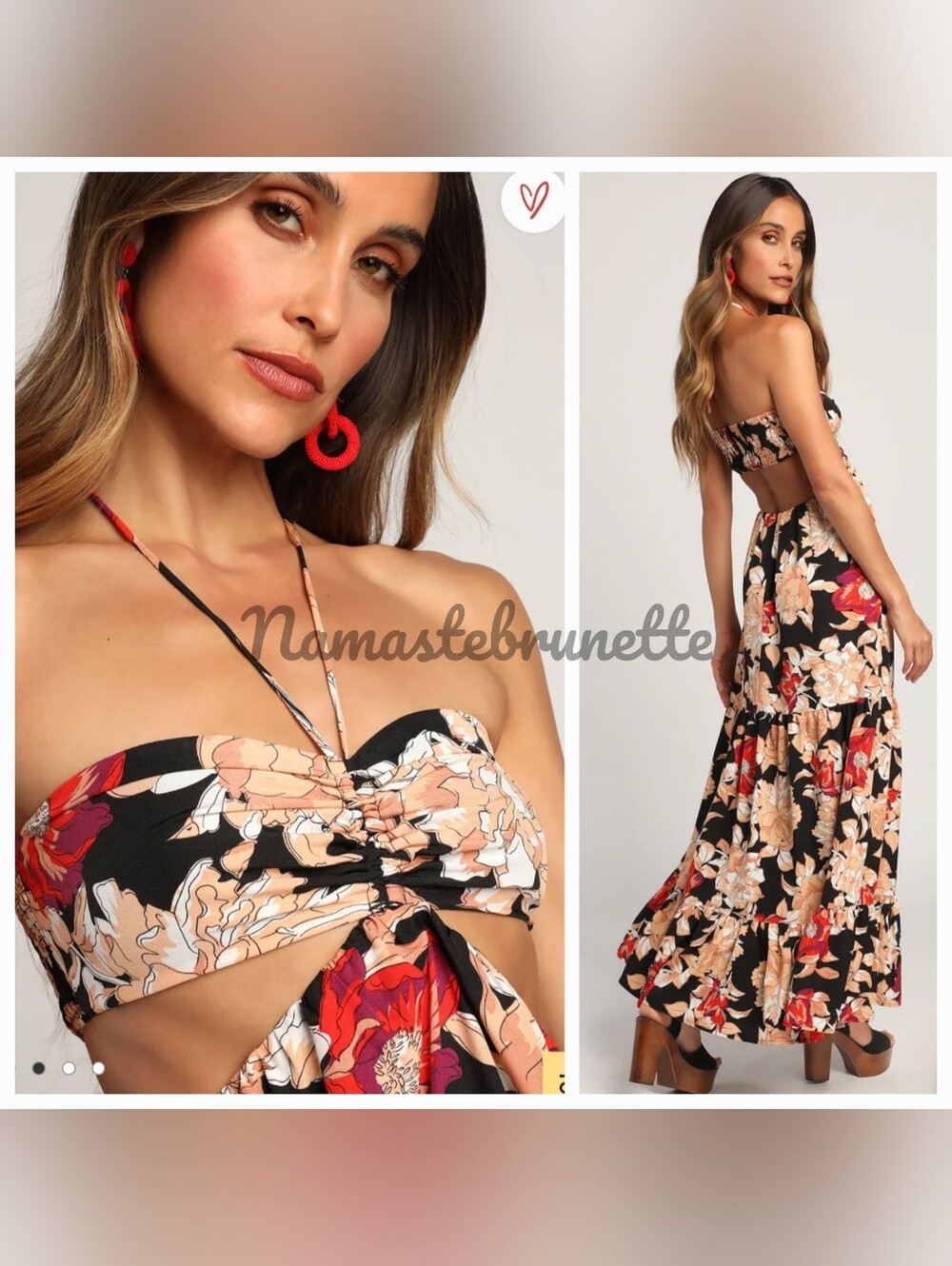 Nwt Lulu's L Black Floral Print Cutout Halter Maxi Dress - Picture 2 of 16